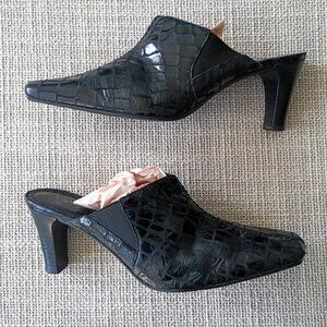Diego di Lucca Monica Black Leather Square Toe Mules Women’s Size 9.5